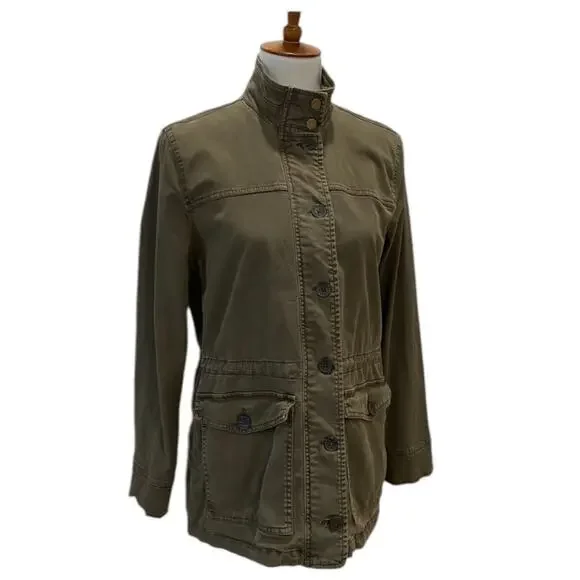 Lucky Brand Jacket Medium Green Cargo Coat Distressed Military Utility - Picture 9 of 16